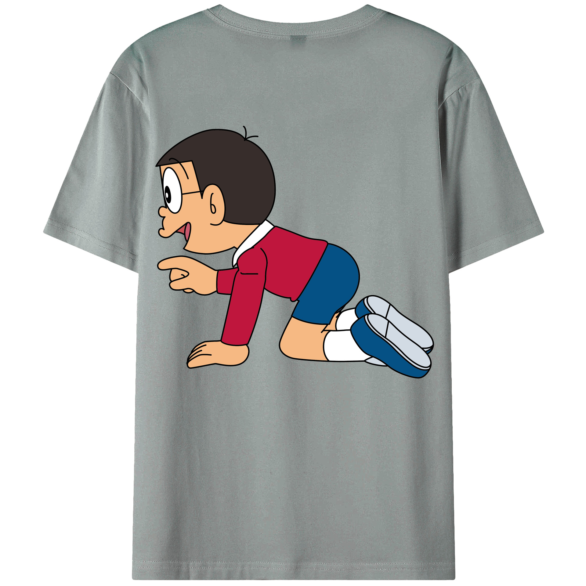 （画像用） ドラえもん 野比 のび太 Doraemon Nobita Nobi 綿100％ メンズ半袖Tシャツ（バックプリント） 通気性